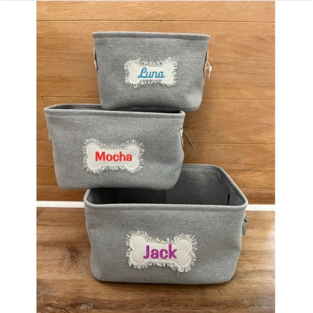 CUSTOM Embroidered Toy Bin with Bone